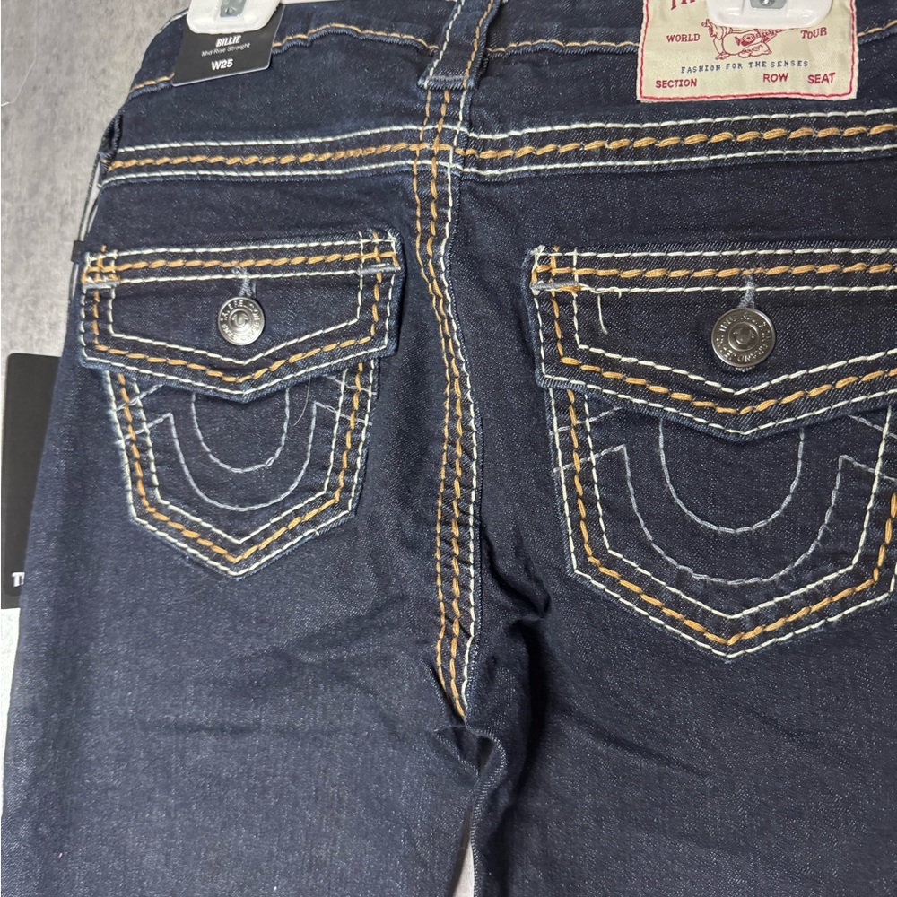 True Religion women’s size 25 Dark Blue Jeans with Gold Stitching nwt